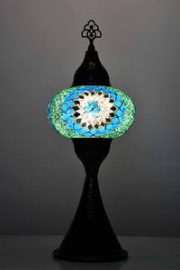 Turkish hammered table lamp round sea green