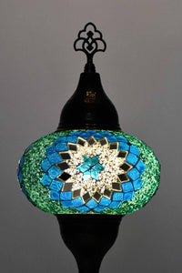 Turkish hammered table lamp round sea green