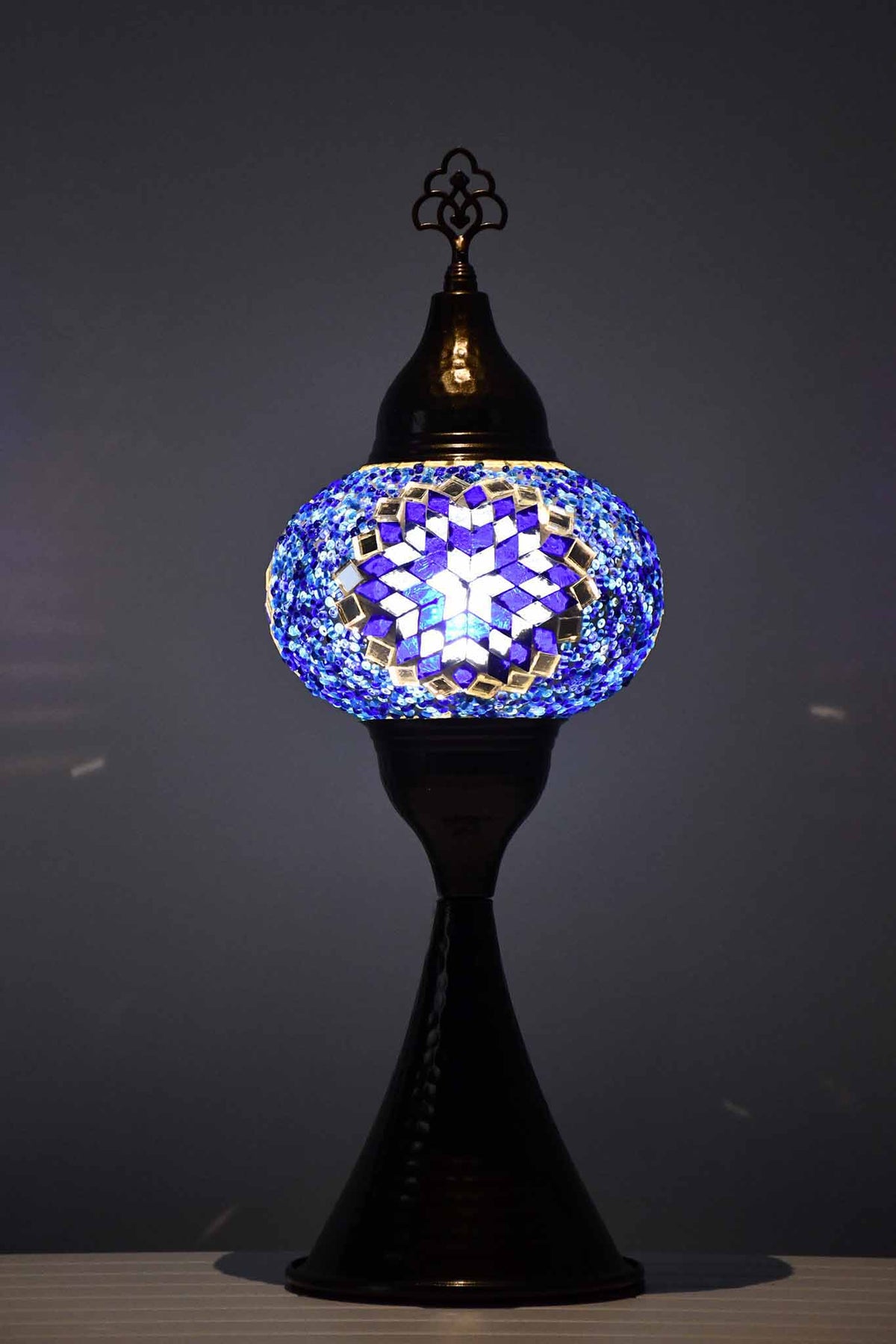 Turkish hammered table lamp star blue