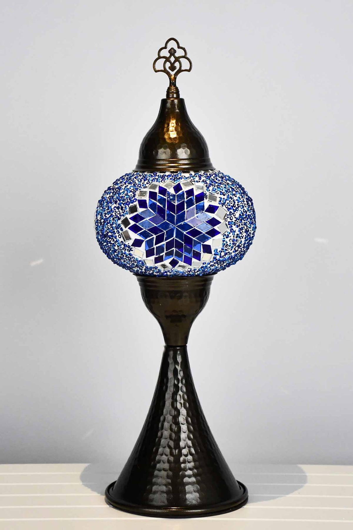 Turkish hammered table lamp star blue