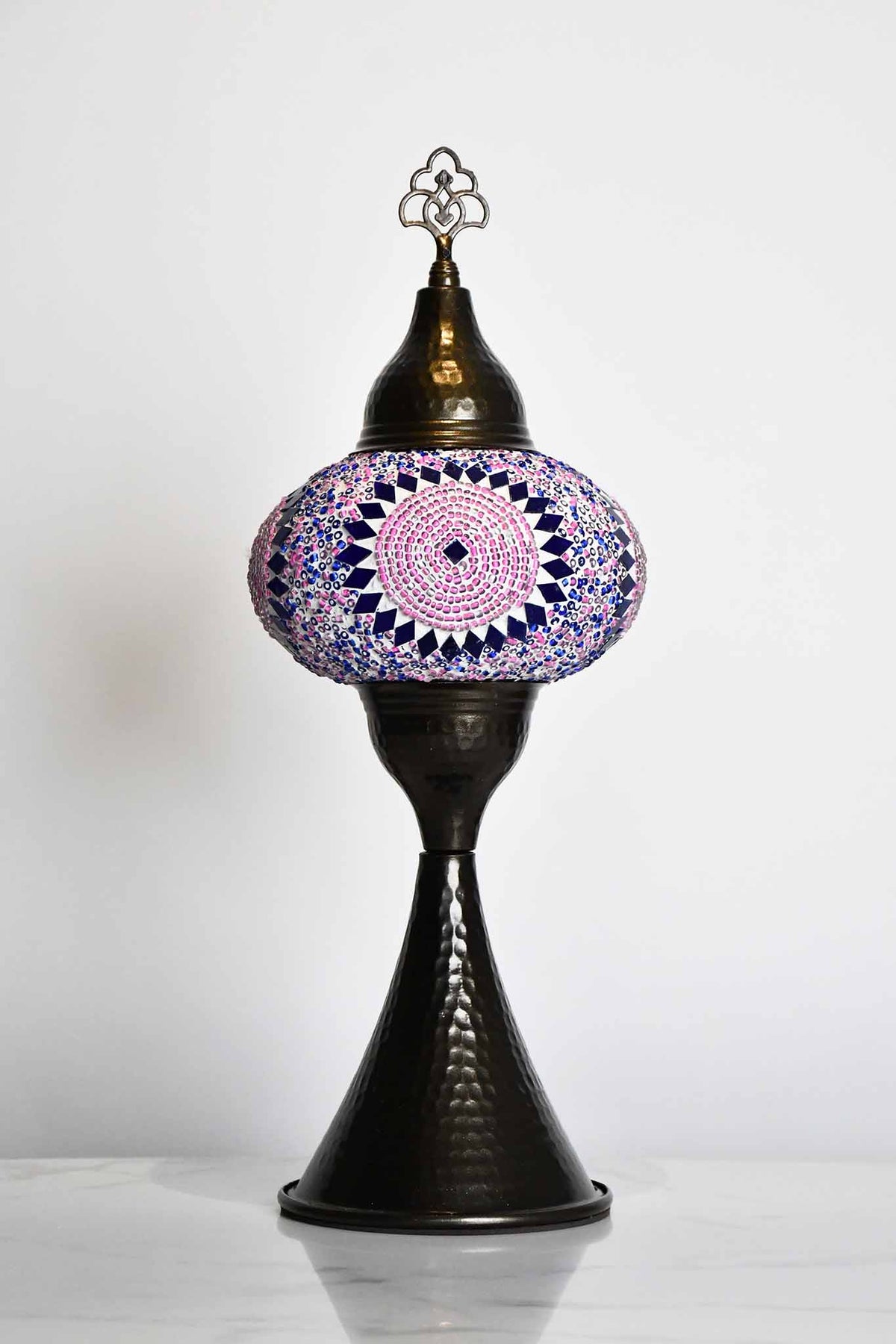 Turkish hammered table lamp blue pink beads