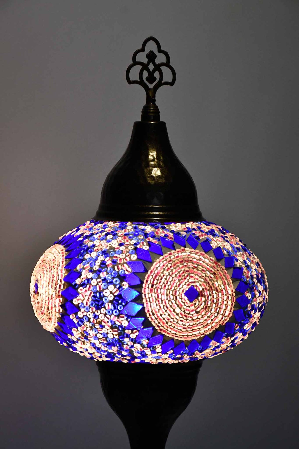 Turkish hammered table lamp blue pink beads