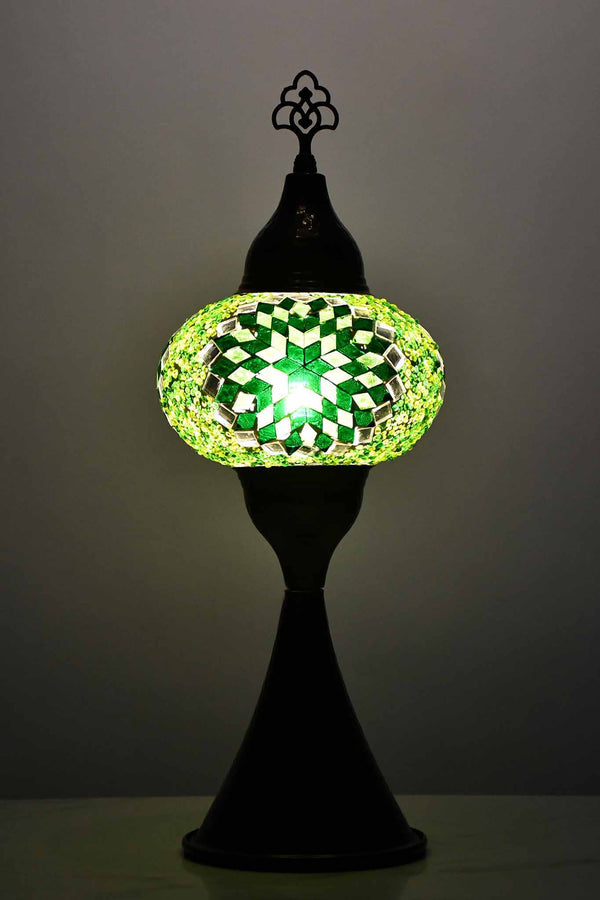 Turkish hammered table lamp star green