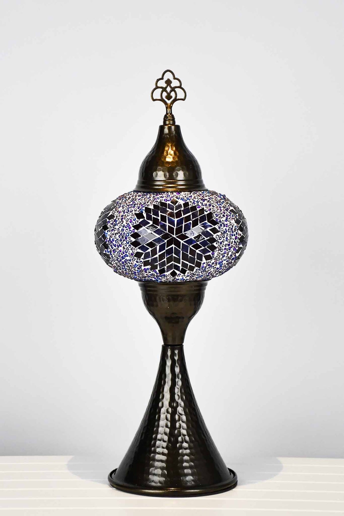 Turkish hammered table lamp star maroon