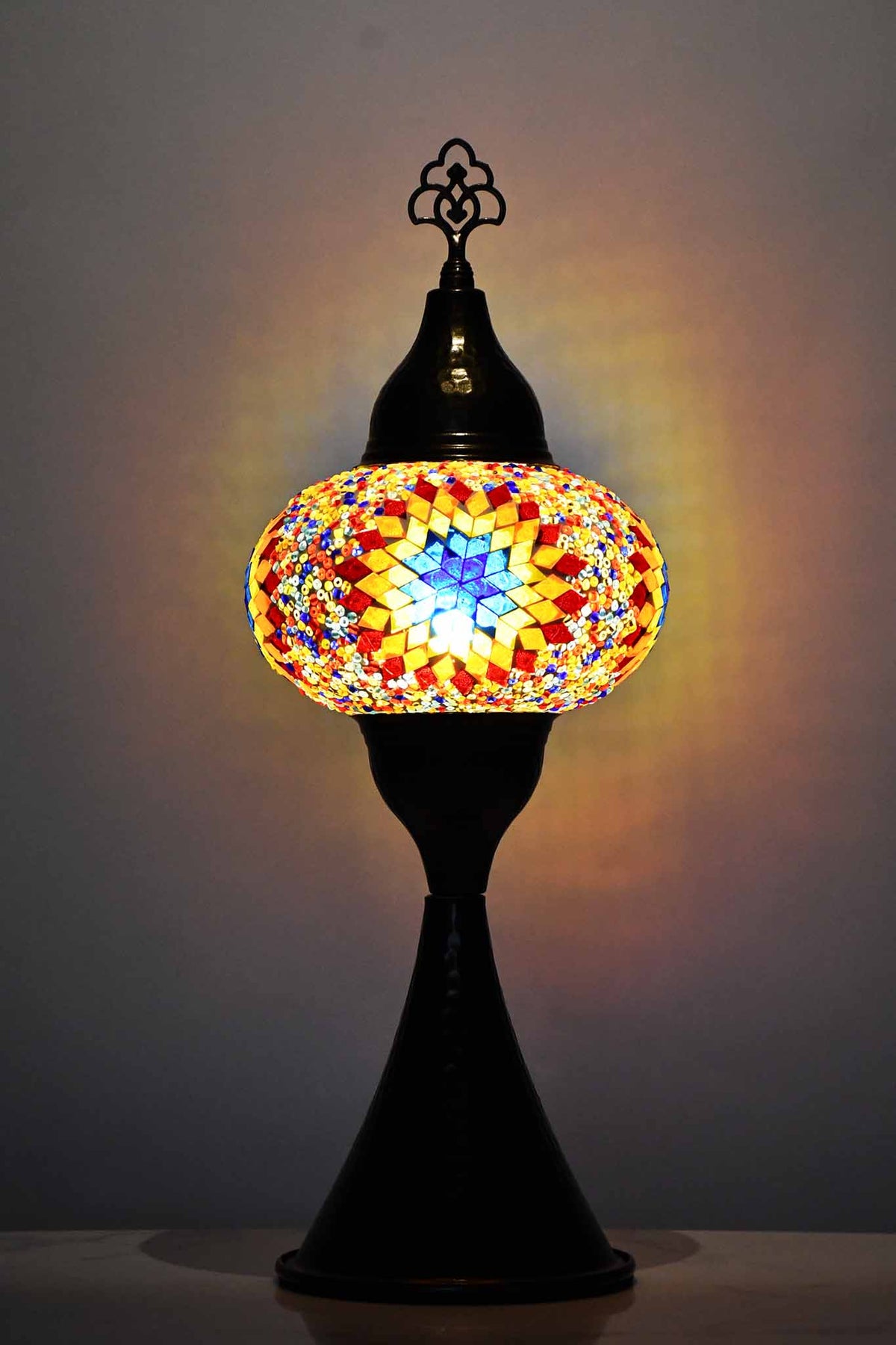 Turkish hammered table lamp colourful star 