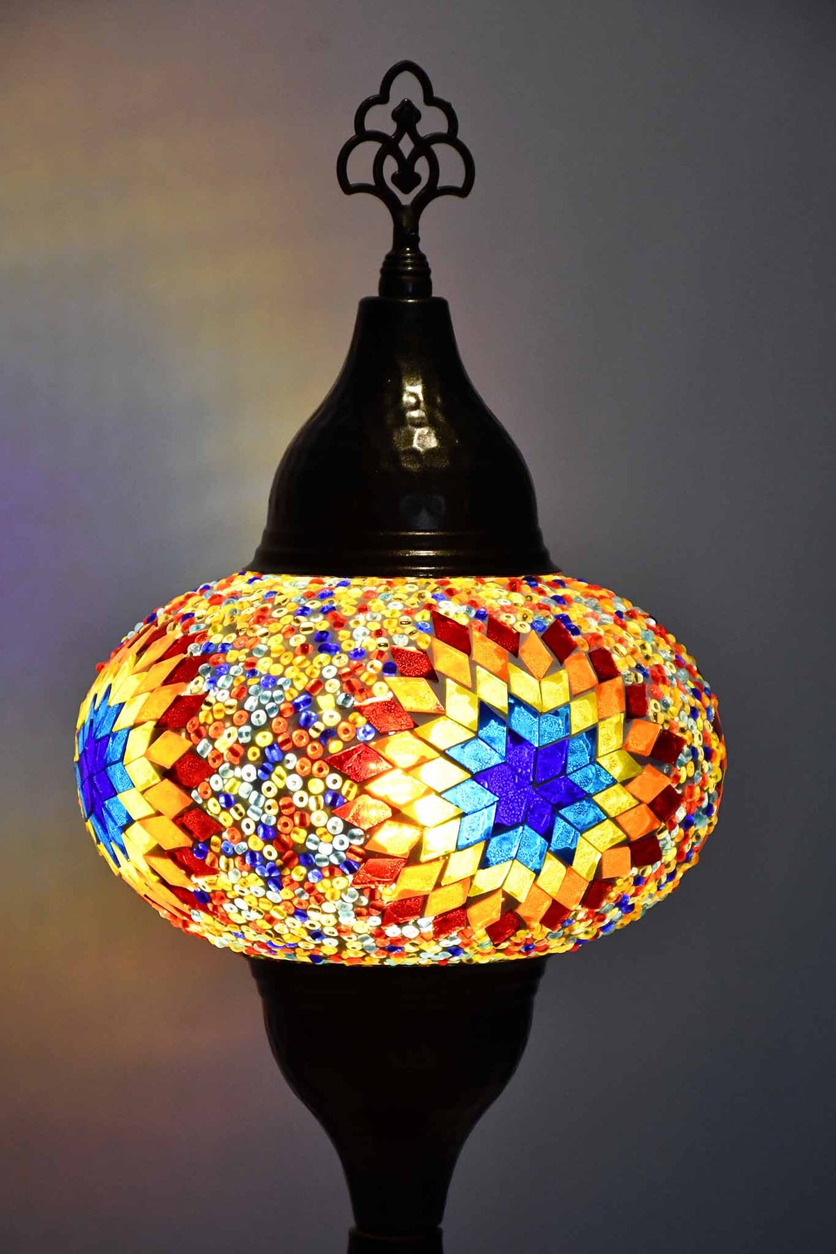 Turkish hammered table lamp colourful star 