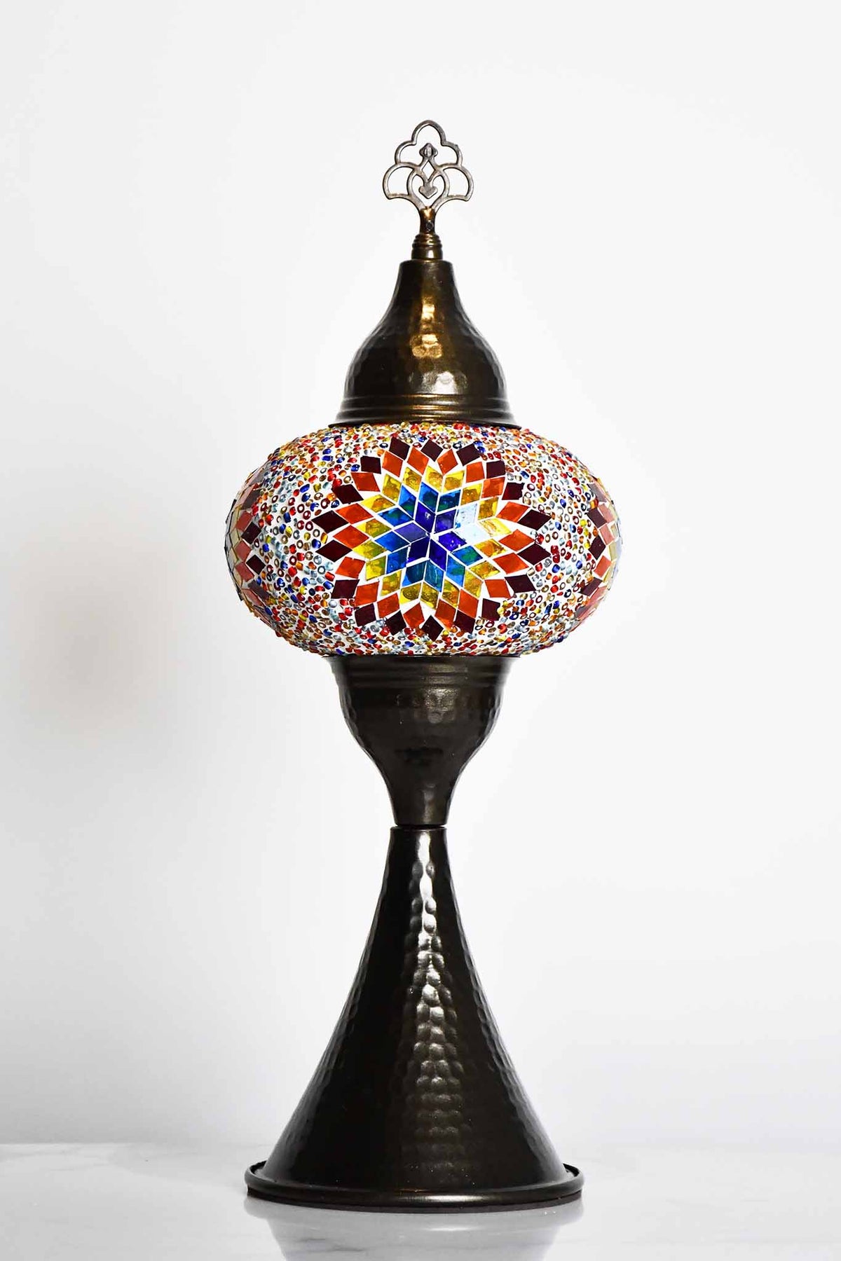 Turkish hammered table lamp colourful star 