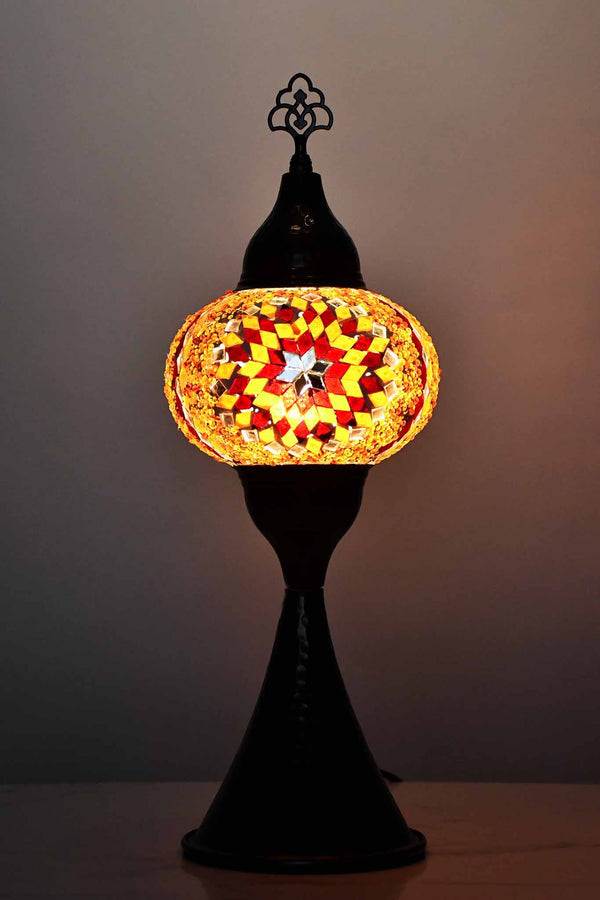 Turkish hammered table lamp round red orange