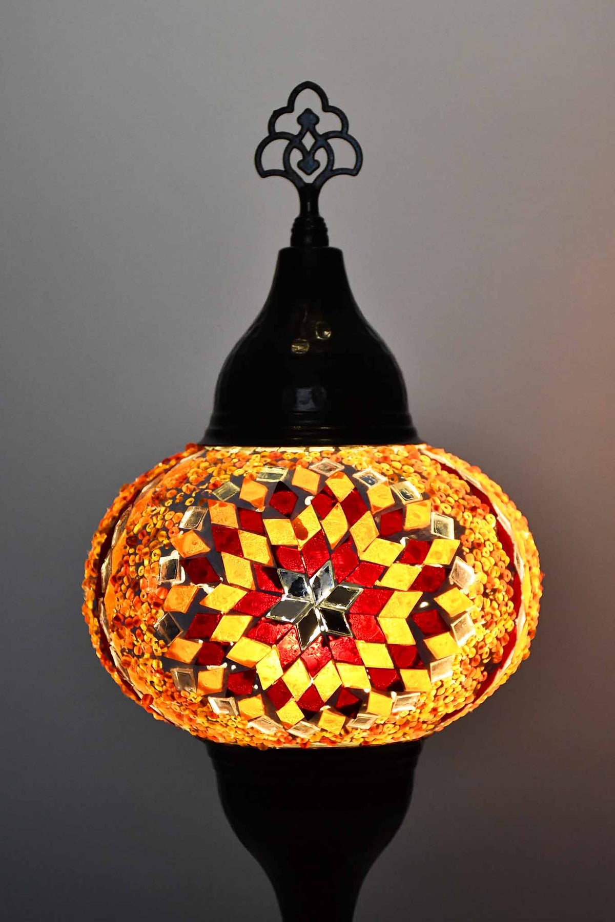 Turkish hammered table lamp round red orange