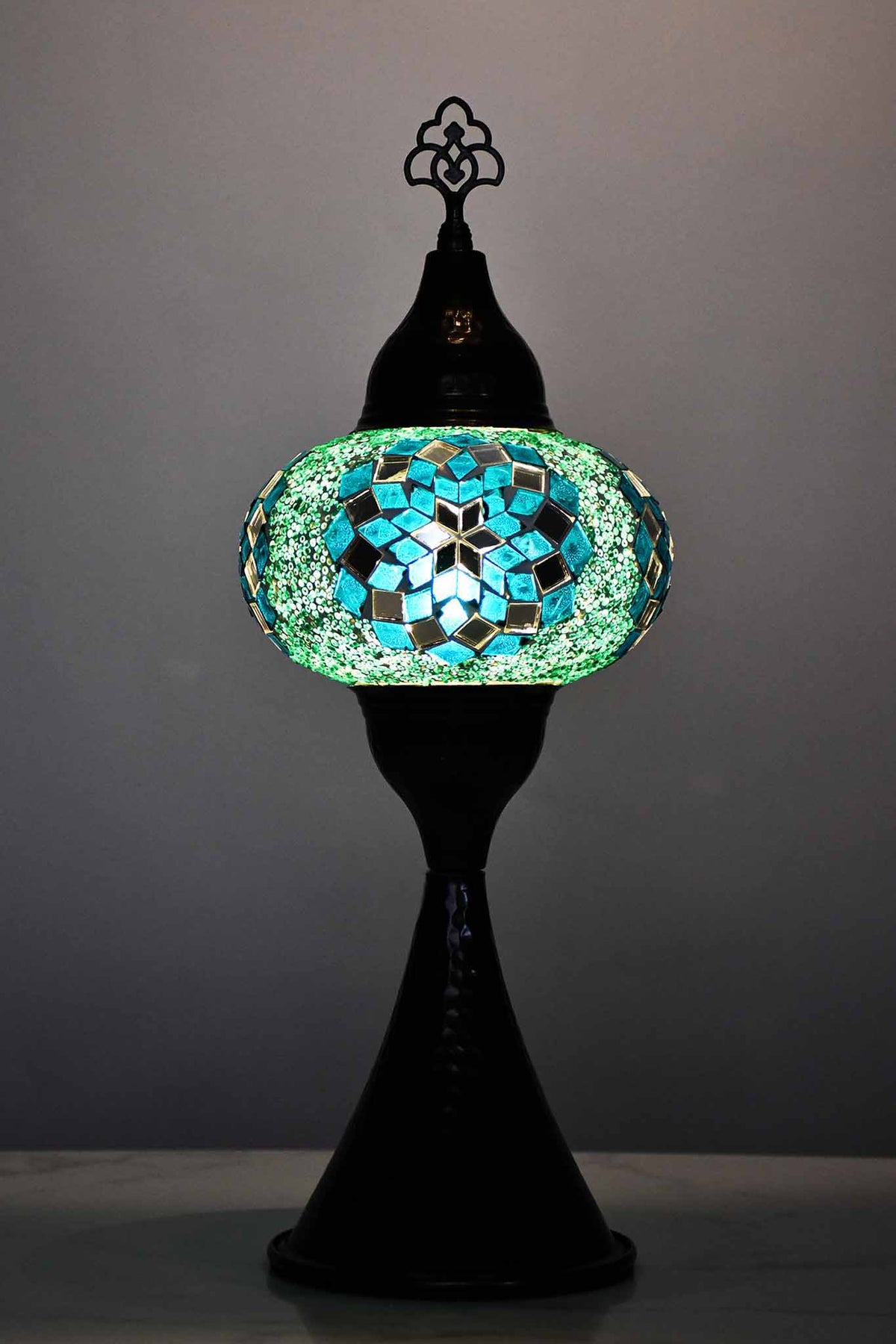 Turkish hammered table lamp star sea green