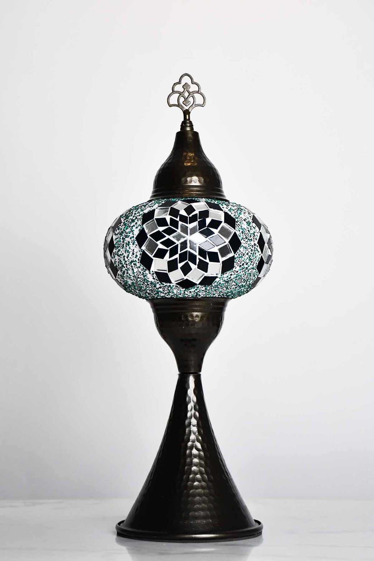 Turkish hammered table lamp star sea green