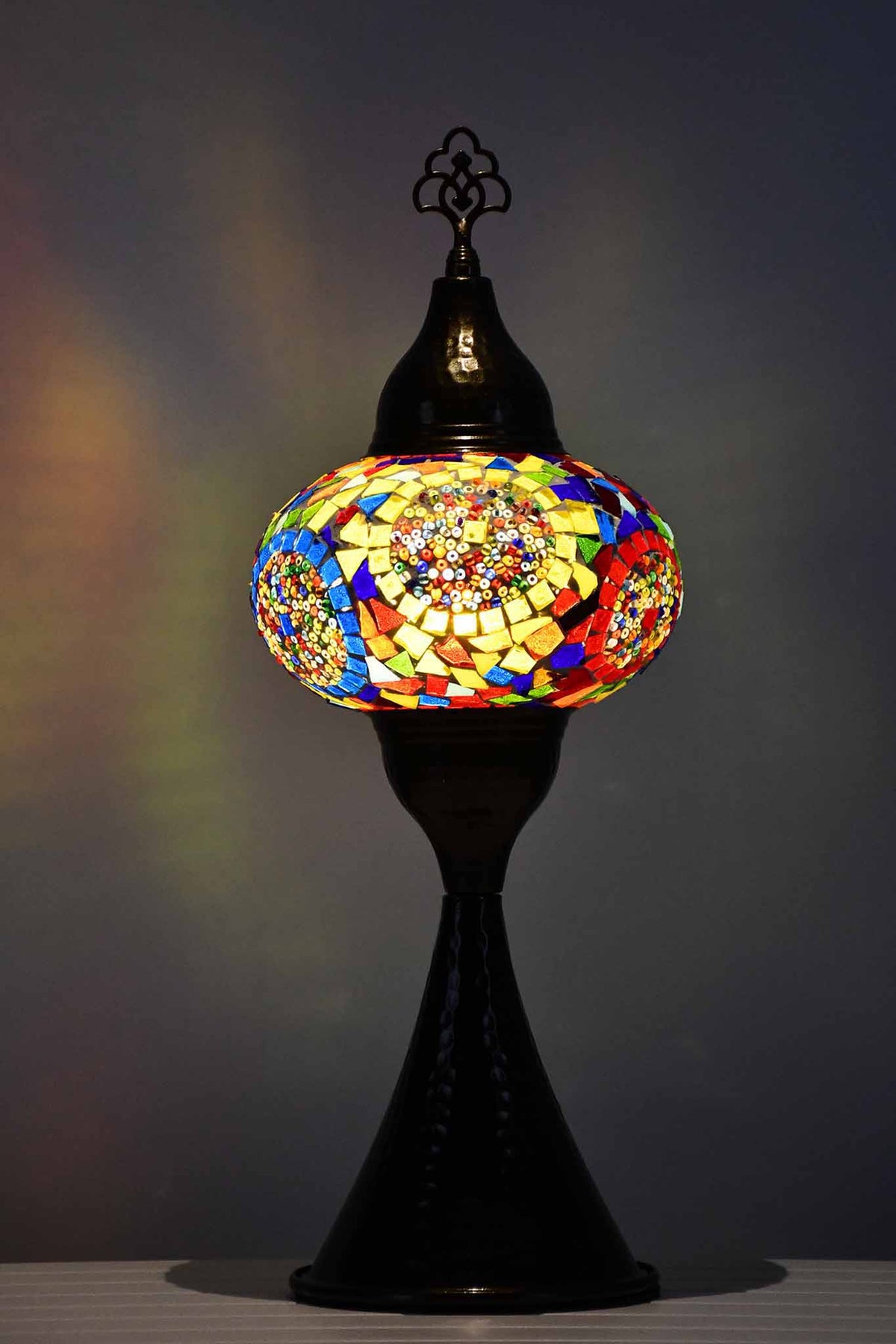 Turkish hammered table lamp colourful multi circle