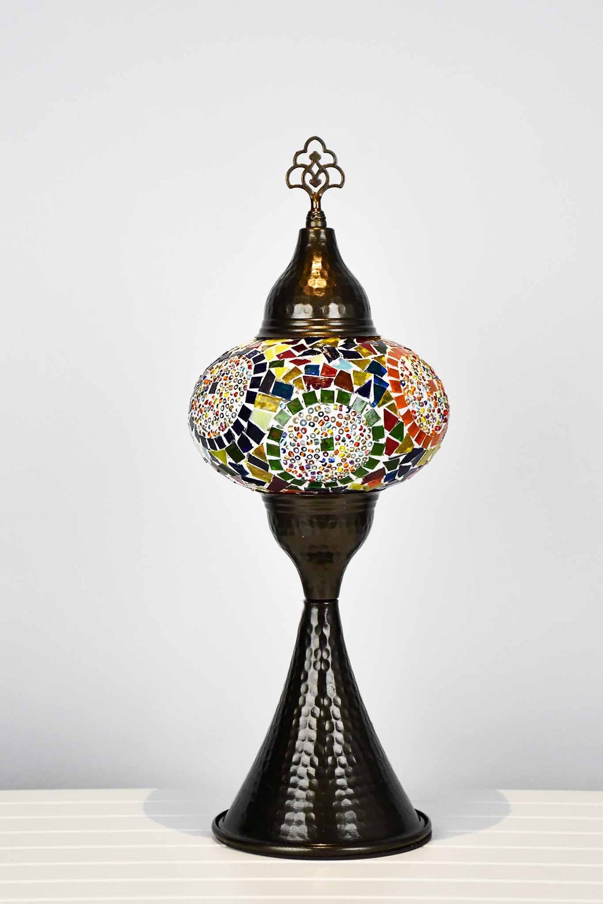 Turkish hammered table lamp colourful multi circle