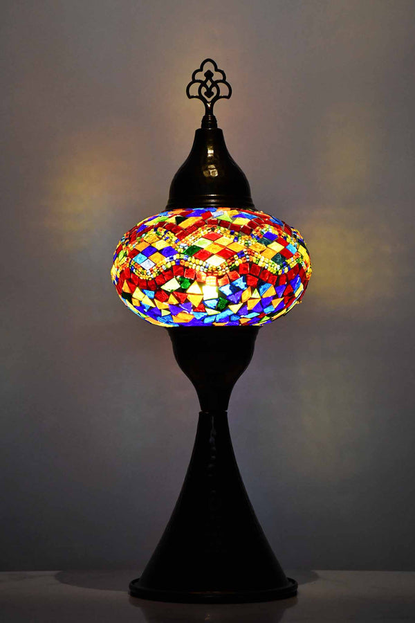 Turkish hammered table lamp colourful kilim