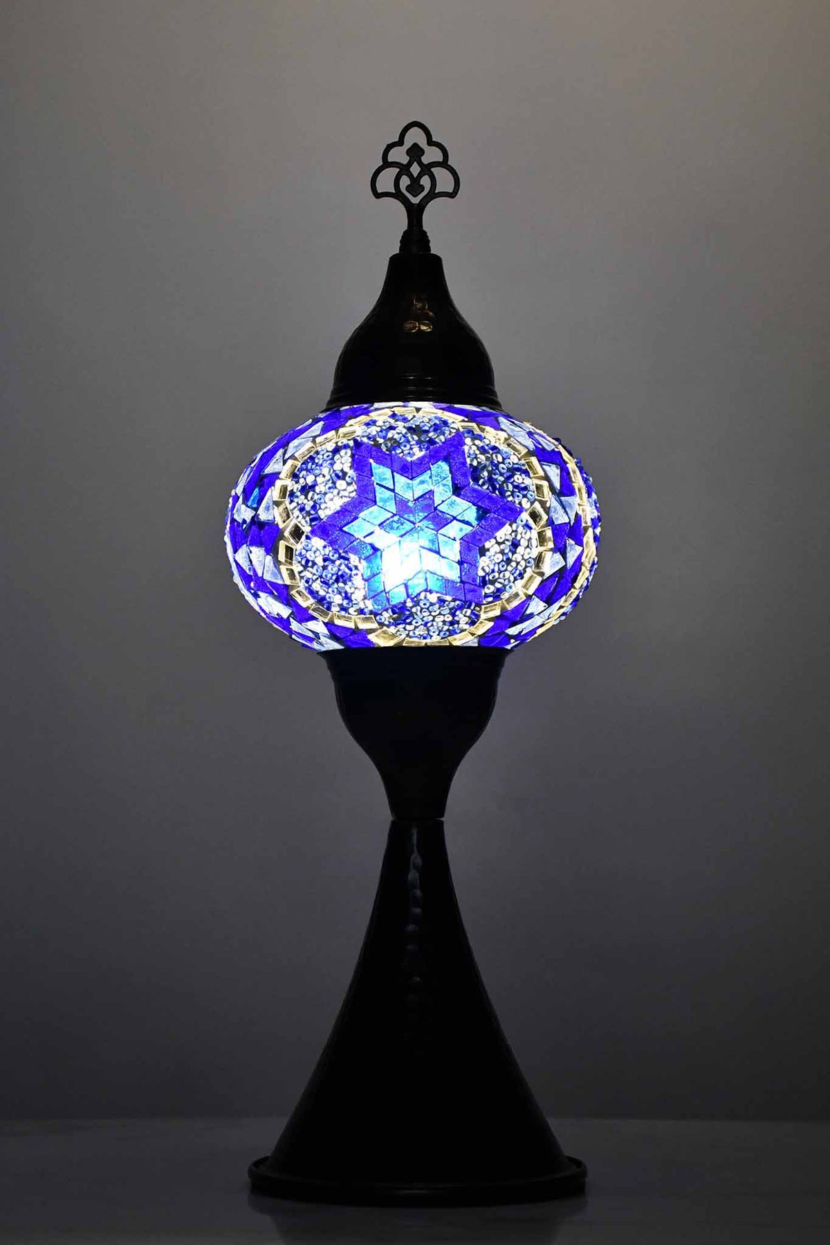 Turkish hammered table lamp blue