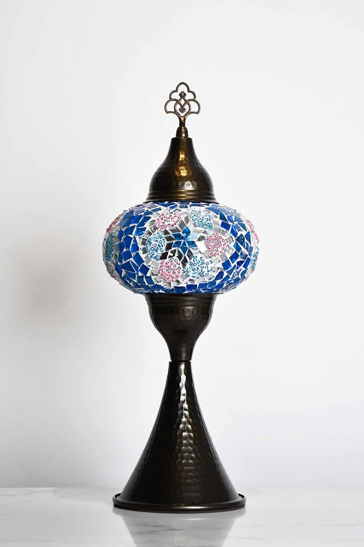 Turkish hammered table lamp turquoise pink