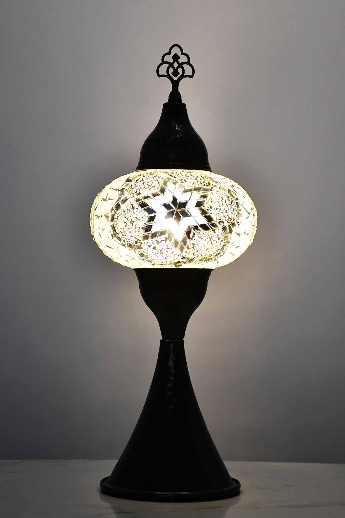 Turkish hammered table lamp clear white flower