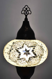 Turkish hammered table lamp clear white flower