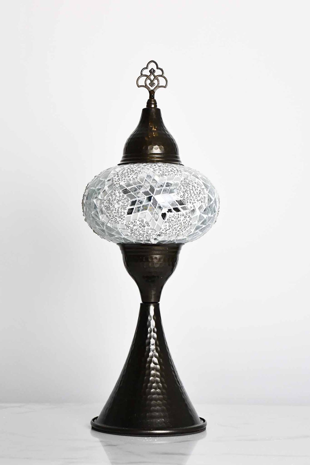 Turkish hammered table lamp clear white flower