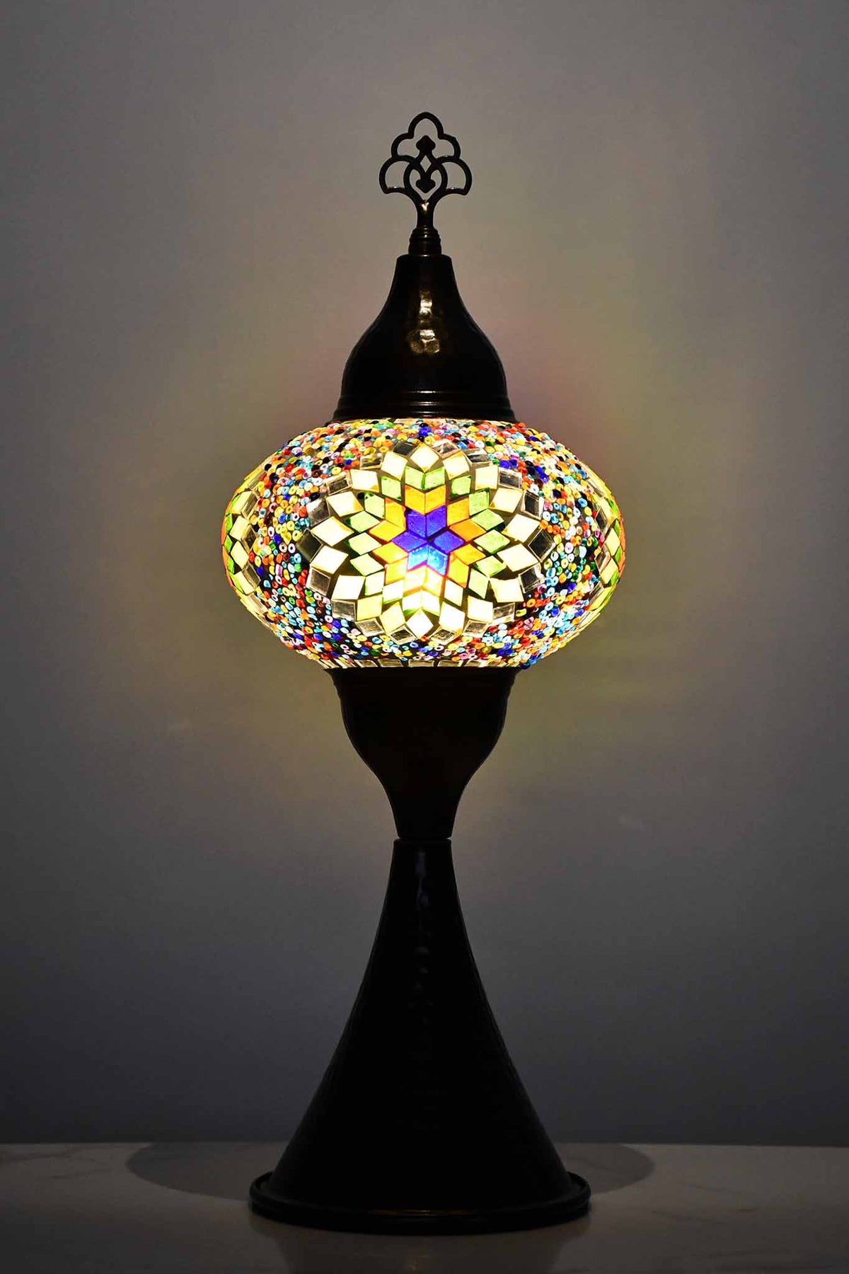 Turkish hammered table lamp colourful bead star