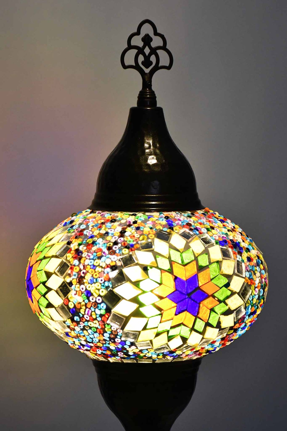 Turkish hammered table lamp colourful bead star