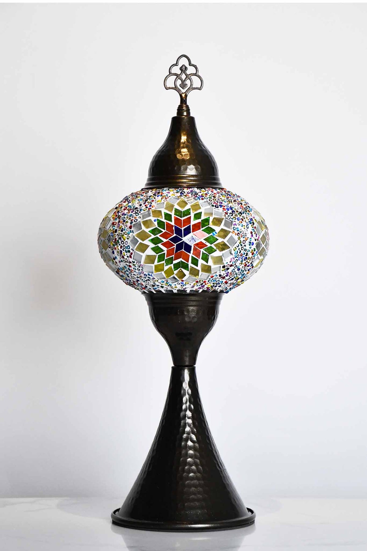 Turkish hammered table lamp colourful bead star