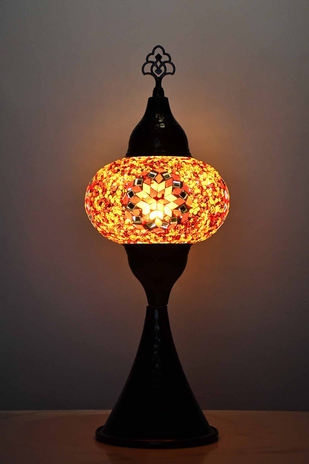 Turkish hammered table lamp red orange star