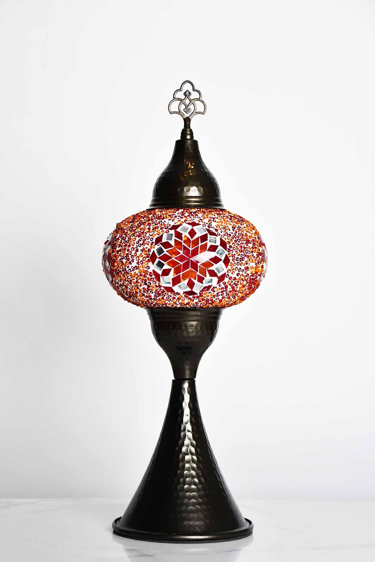 Turkish hammered table lamp red orange star