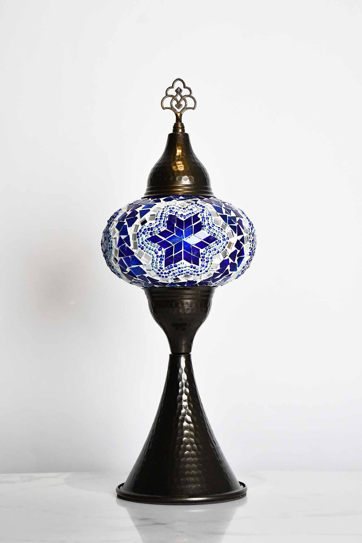 Turkish hammered table lamp blue mosaic star