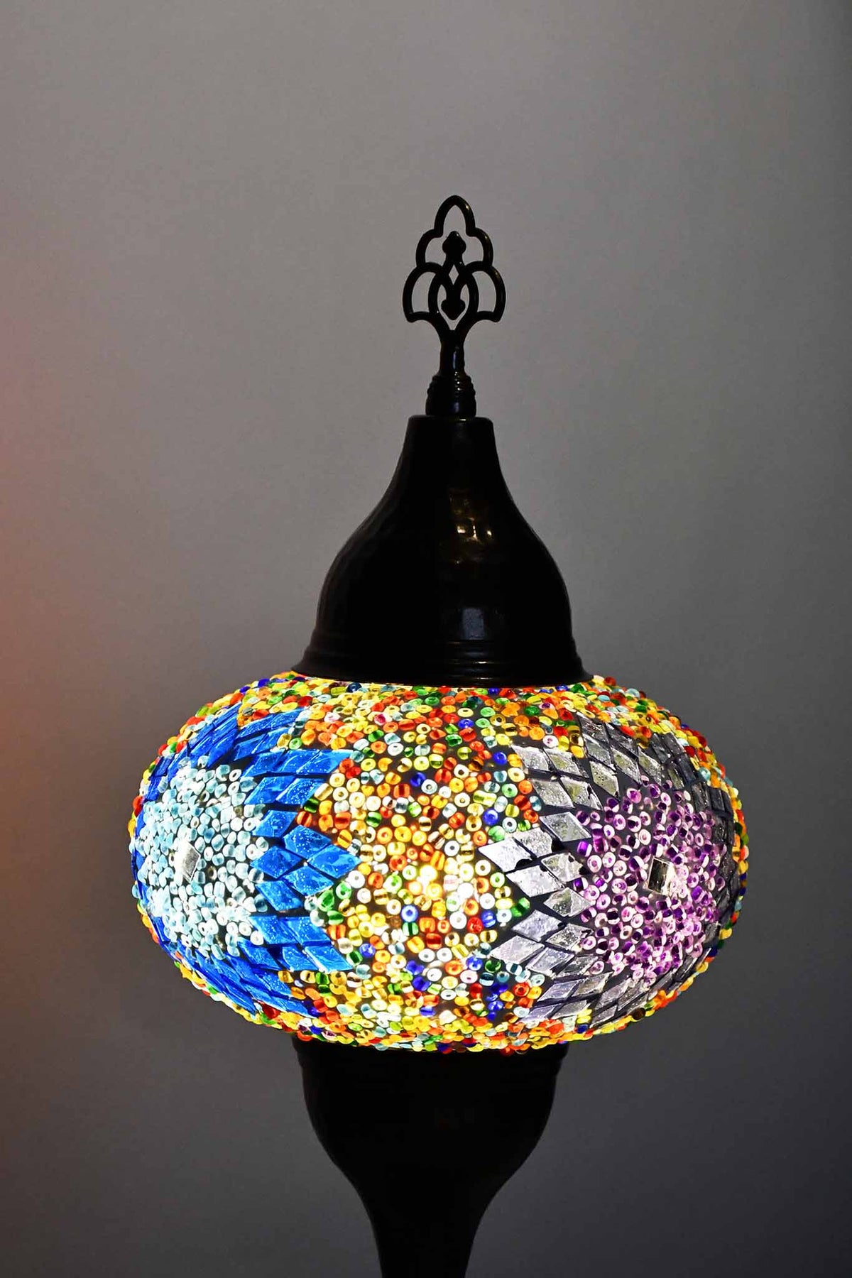 Turkish hammered table lamp colourful bead star