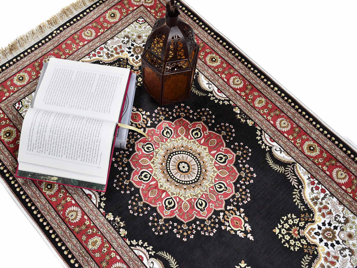 Turkish prayer rug black maroon