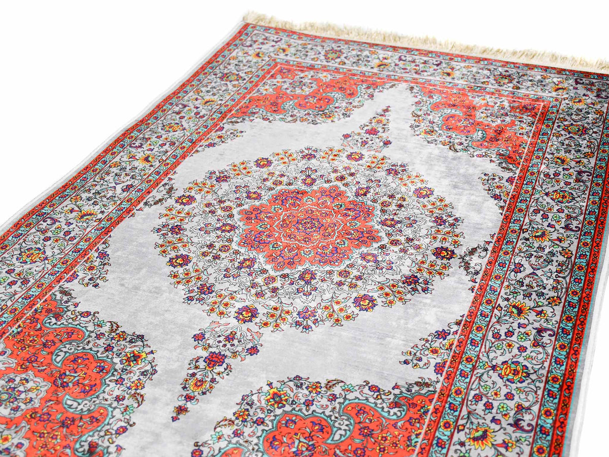 Turkish prayer rug orange grey