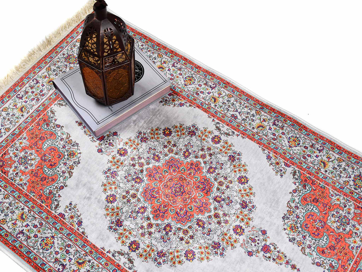 Turkish prayer rug orange grey