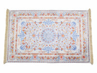 Turkish prayer rug orange blue grey