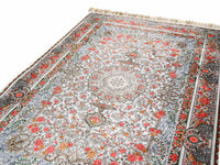 Turkish prayer rug orange brown beige