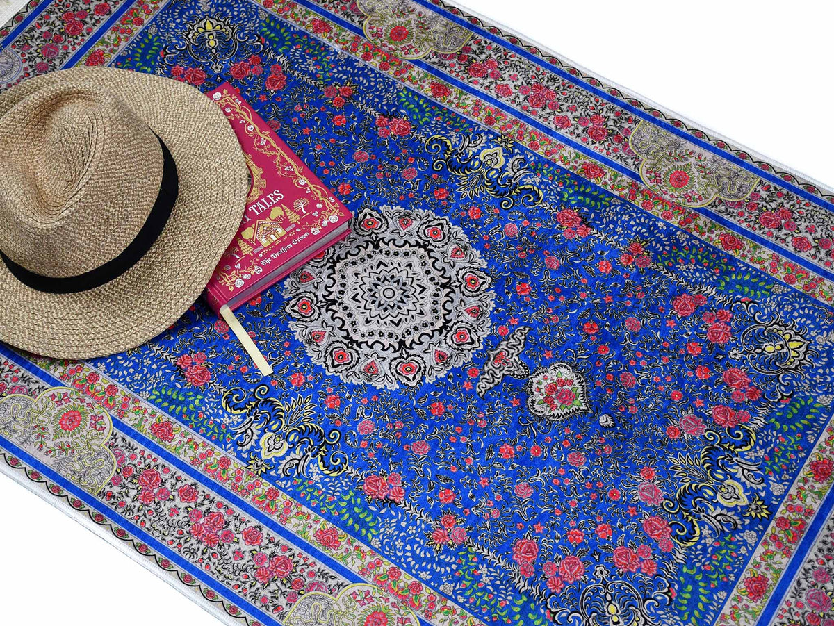 Turkish prayer rug blue red