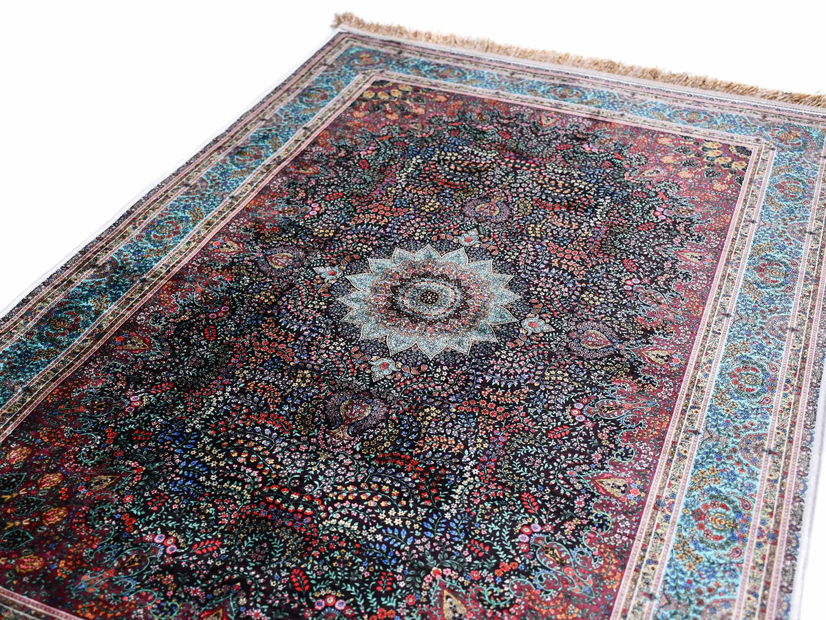 Turkish prayer rug colourful flower black