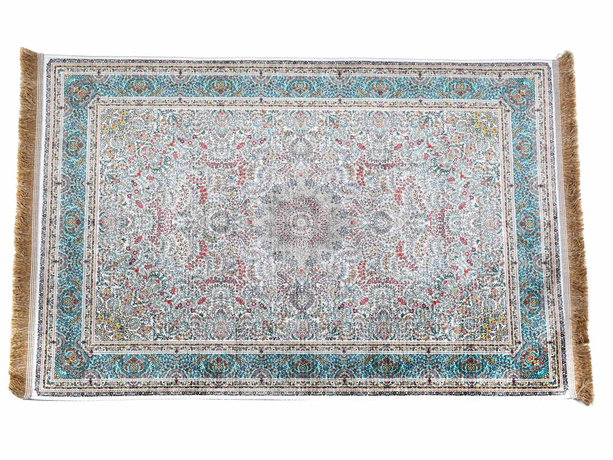 Turkish prayer rug colourful flower beige