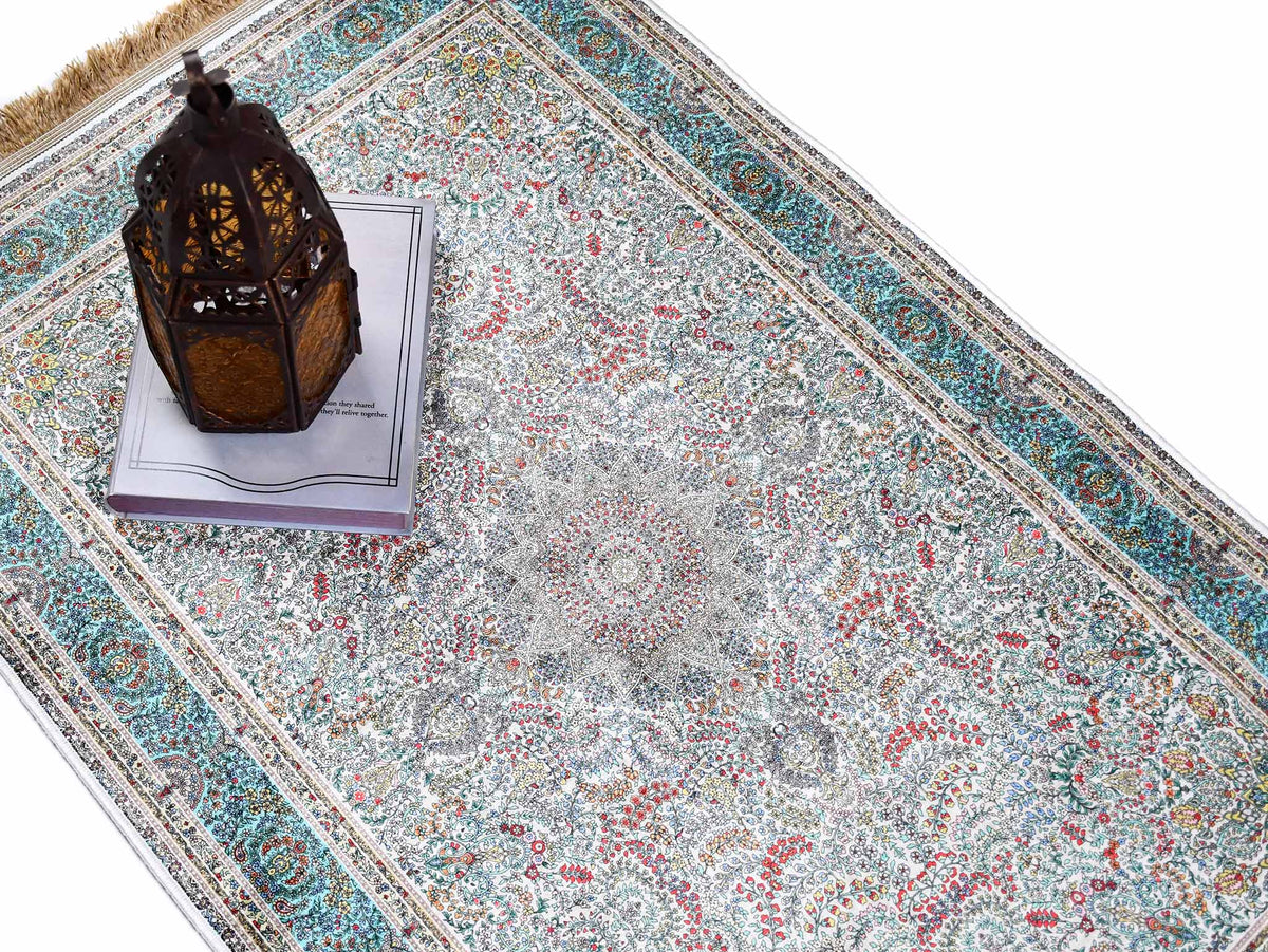 Turkish prayer rug colourful flower beige