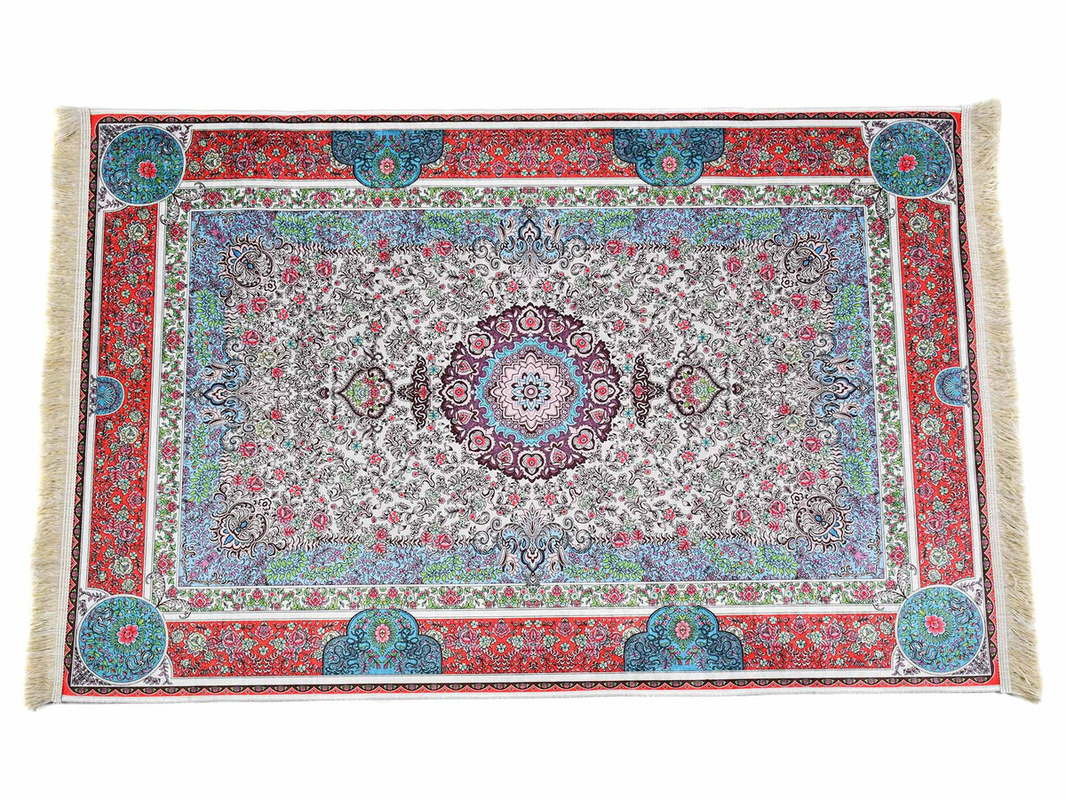 Turkish prayer rug red blue beige