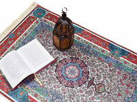 Turkish prayer rug red blue beige