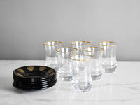 Glass Tea Cup Set of 6 Black Gold Collection