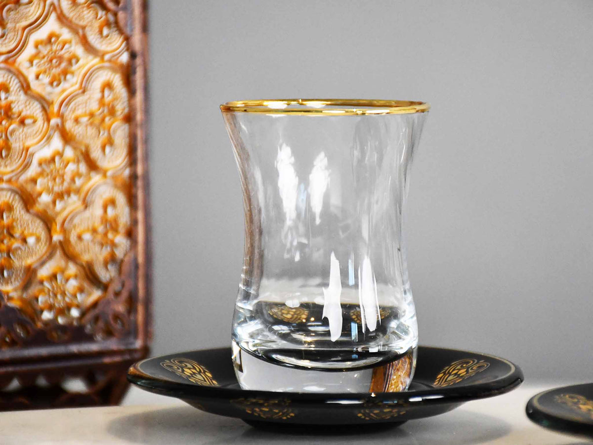 Glass Tea Cup Set of 6 Black Gold Collection