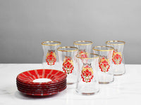 Glass Tea Cup Set of 6 Red Collection