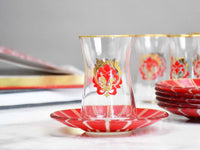 Glass Tea Cup Set of 6 Red Collection