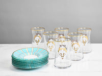 Glass Tea Cup Set of 6 Turquoise Collection