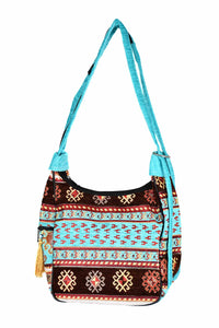 Turkish shoulder bag Aztec brown turquoise