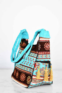 Turkish shoulder bag Aztec brown turquoise