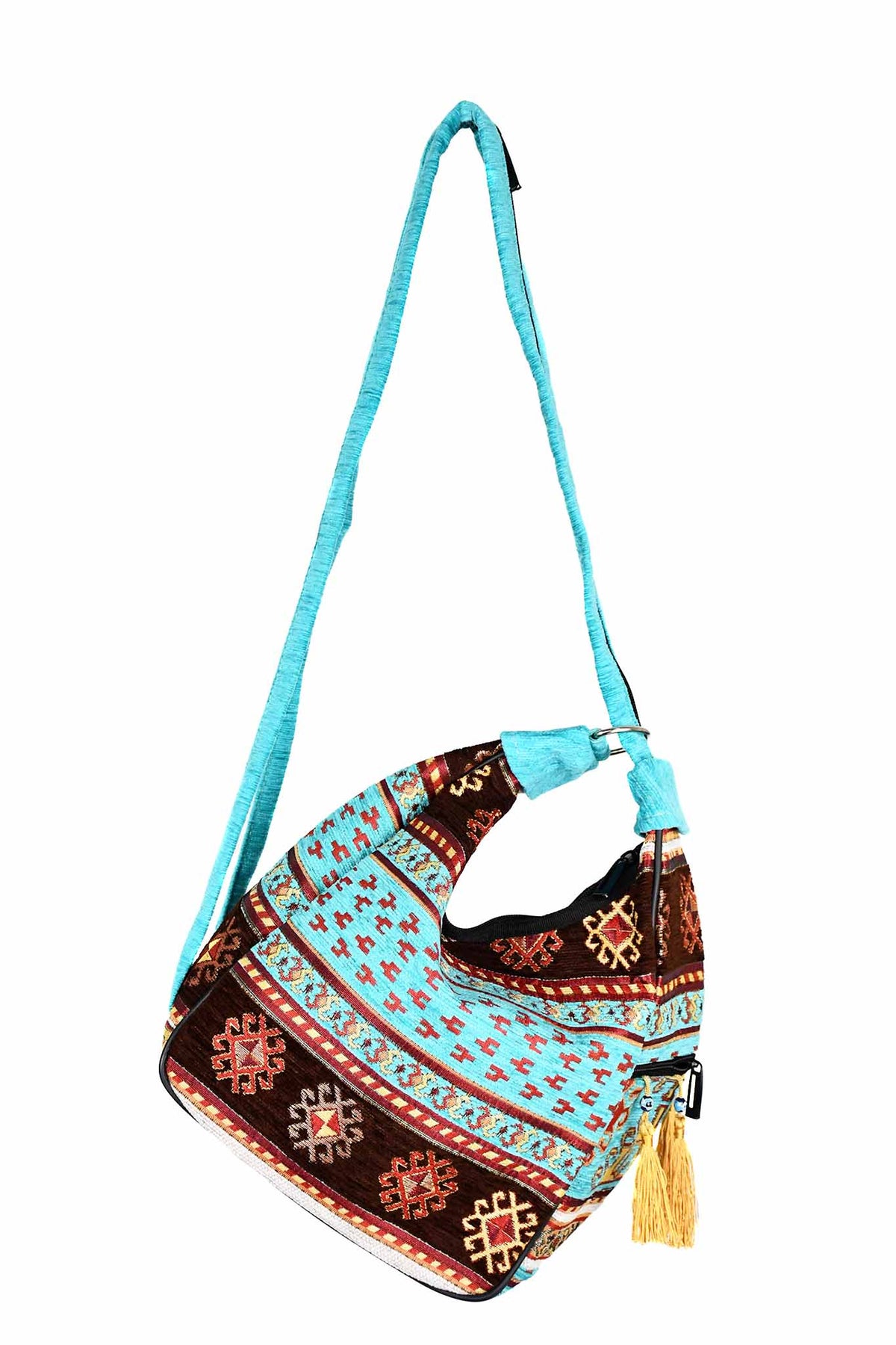 Turkish shoulder bag Aztec brown turquoise