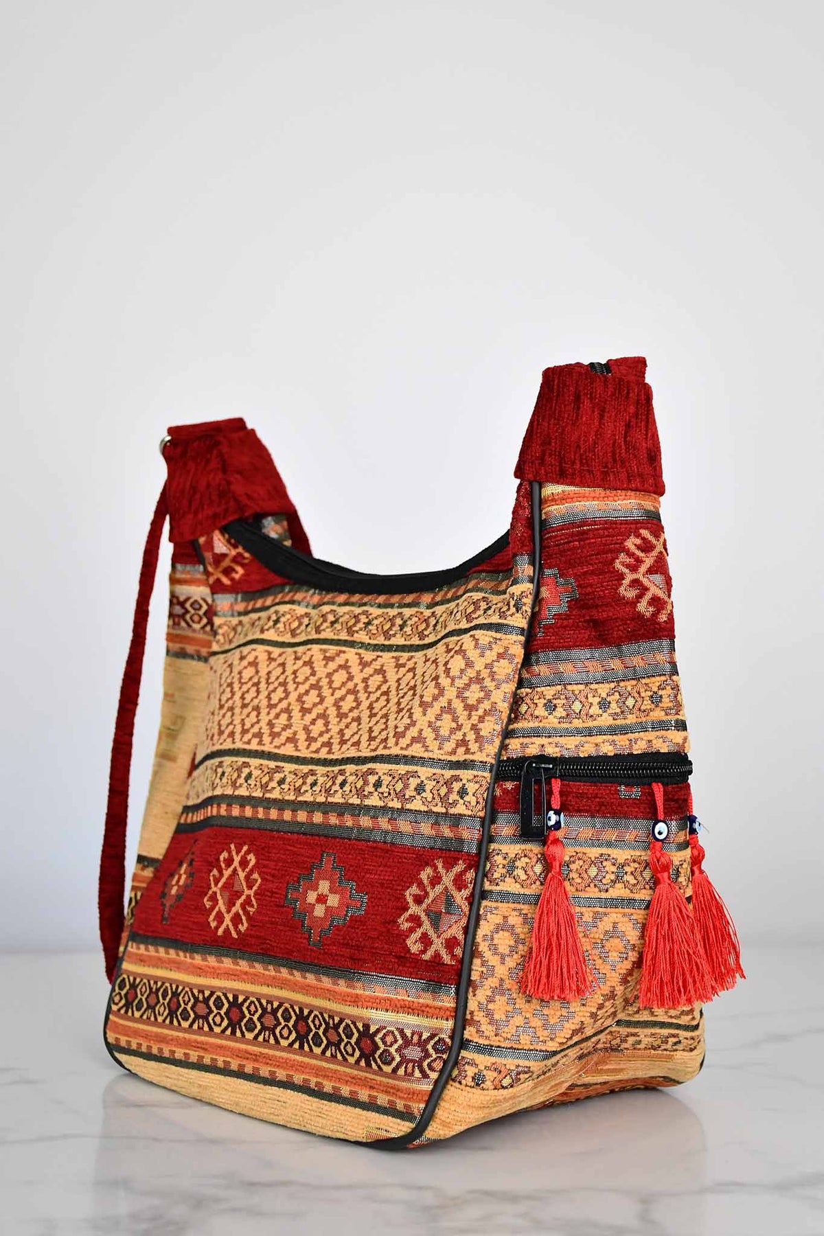 Turkish shoulder bag Aztec red golden